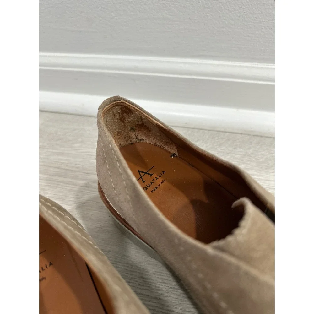 Aquatalia Kaleigh Taupe Suede Slip On Oxford Loafers Shoes Womens 8.5 Leather